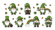 © Muzayyan - Festive st patrick's day gnomes illustration with shamrocks coins and rainbows for holiday spirit