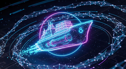 Abstract neon digital vortex with glowing futuristic technology and network connections