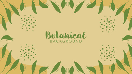 Wall Mural - Green Botanical Background Banner with Frame of Leaves and Nature Elements.Vector illustration