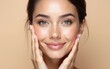 © wu - Portrait of beautiful young womans, clean fresh skin, Face care, Facial treatment, Cosmetology, cosmetic, beauty and spa, beige background. High quality