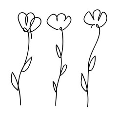 Poster - Single one continuous line art vector flower illustration collection.