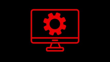Desktop monitor with cog sign, vector icon in line, Computer or Monitor icon. Service Cogwheel sign. Personal computer symbol. Quality design element.