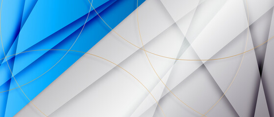 Wall Mural - Abstract luxury grey and blue elegant geometric diagonal overlay layer background with golden lines