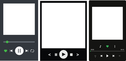 Modern music app screen frame, monochrome vector illustration