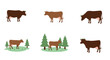 © Siam Studio - Illustrations of cows in different poses and environments a pastoral scene