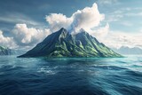 ancient volcanic island emerging from prehistoric ocean