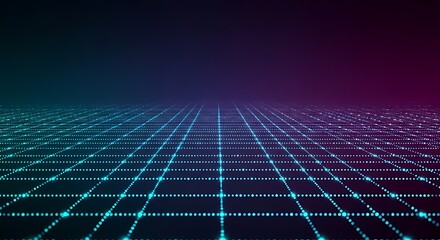 Glowing Matrix: Futuristic Grid In Perspective On Dark Background