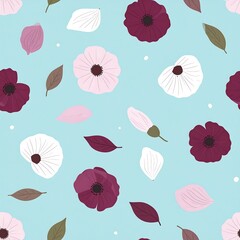 Naklejka na meble Light blue floral pattern with pink, white, and maroon blooms