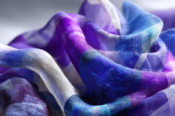 Wall Mural - Close-up view of vibrant blue and purple fabric draped in soft, luxurious folds.