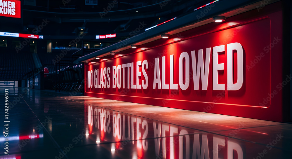 Arena Signage Displaying Rules And Regulations, Prohibiting Glass ...