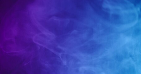 Wall Mural - Neon paint mist. Fume texture. Defocused blue purple color smoke splash underwater light spreading on abstract acrylic background.