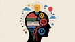 © SheikhMuhammad - Illustration of a human head silhouette filled with gears and symbols of knowledge and innovation