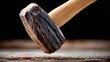 © Nataliia_Trushchenko - Wooden hammer with a black handle is shown on a wooden surface. The hammer is positioned in such a way that it is about to hit something. Concept of anticipation and action