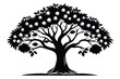 © pipp99 - Black silhouette reveals a stylized apple tree featuring abundant fruits and foliage leaves