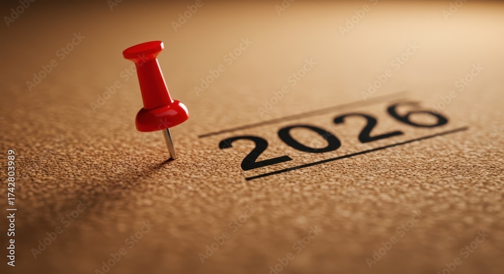 Red pin marks year 2026 on brown paper, year 2026, 2026, brown paper ...