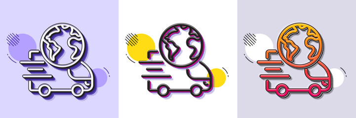 Wall Mural - Global business line icon. Halftone dotted pattern. Gradient icon with grain shadow. Delivery service sign. Internet marketing symbol. Line delivery service icon. Various designs. Vector