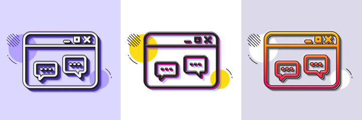 Wall Mural - Browser Window line icon. Halftone dotted pattern. Gradient icon with grain shadow. Chat speech bubbles sign. Internet page symbol. Line browser Window icon. Various designs. Vector