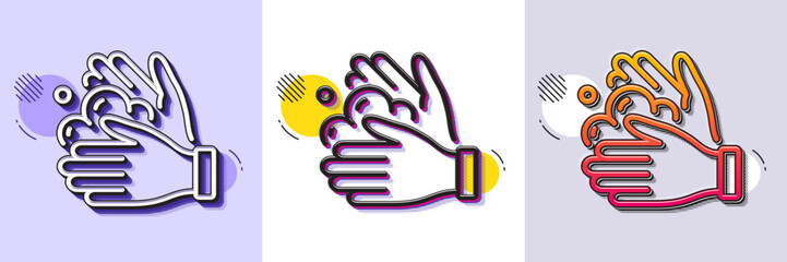 Wall Mural - Wash hands line icon. Halftone dotted pattern. Gradient icon with grain shadow. Covid hygiene sign. Clean washing symbol. Line wash hands icon. Various designs. Vector