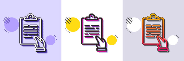 Wall Mural - Clipboard document line icon. Halftone dotted pattern. Gradient icon with grain shadow. Agreement file sign. Survey record symbol. Line clipboard icon. Various designs. Vector