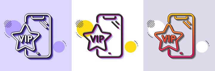 Wall Mural - Vip phone line icon. Halftone dotted pattern. Gradient icon with grain shadow. Very important person smartphone sign. Exclusive privilege symbol. Line vip phone icon. Various designs. Vector