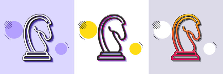 Wall Mural - Chess Knight line icon. Halftone dotted pattern. Gradient icon with grain shadow. Marketing strategy symbol. Business targeting sign. Line marketing strategy icon. Various designs. Vector