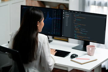 Software development programming on computer screen for brisk application and program coding