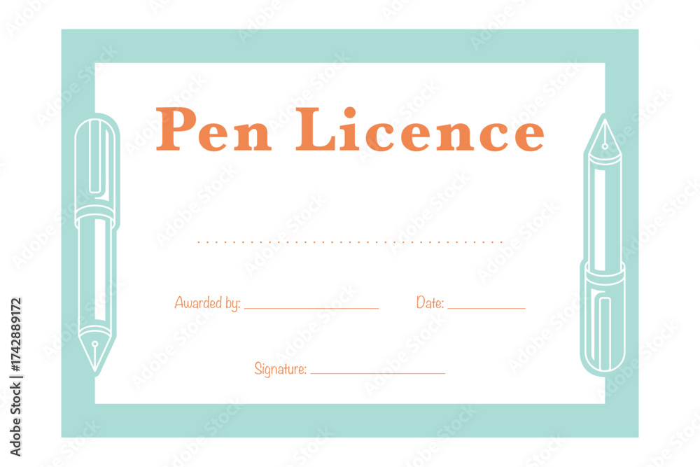Pen license template with copy space for names for children who are ...
