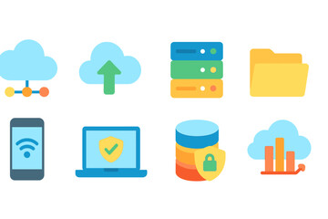 Wall Mural - Cloud computing icon set: vibrant 3d design for network and data storage