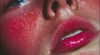 © panumas - Woman's face is covered in glitter and she has a red lip. The image has a playful and fun mood, as the glitter