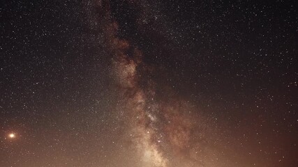 Wall Mural - Starry sky timelapse background. Beautiful night sky with Milky Way galaxy on dark sky.