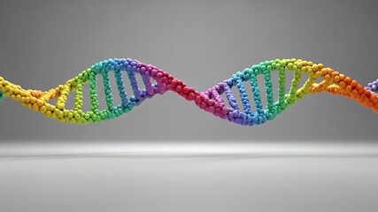 Abstract Render of a Colorful DNA Helix with Detailed Chromatic Structure Against a Gray Background
