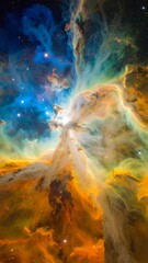 Wall Mural - Dramatic cosmic cloud formation featuring vibrant colors and a multitude of twinkling stars in distant outer space, astronomy art