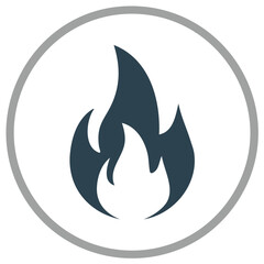 Wall Mural - Dark grey flame icon inside a circle symbolizing fire heat energy power or warning sign