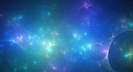 Wall Mural - A vibrant, abstract cosmic scene with swirling, ethereal patterns and glowing, star-like elements in shades of blue, purple, and green.