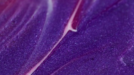Wall Mural - Color ink spot. Liquid splash. Purple red acrylic dye glitter drop on white abstract wet background. Art pigment water defocused blend.