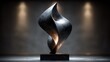 © mamat - Elegant abstract metal sculpture on pedestal with soft lighting art and design piece