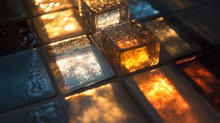 Canvas Print - Light Reflections on Colorful Glass Tiles with Artistic Warm Glow