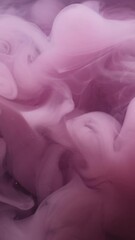 Wall Mural - Vertical video. Smoke paint. Vapor cloud. Defocused purple color splash ink in water explosion flow on abstract art dark black background.