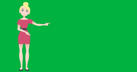 Wall Mural - Animation of illustration of caucasian blonde woman talking and pointing on transparent background