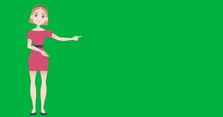 Wall Mural - Animation of illustration of caucasian woman talking and pointing on transparent background
