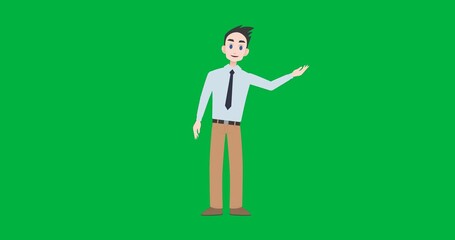 Wall Mural - animation of caucasian businessman talking and pointing on transparent background