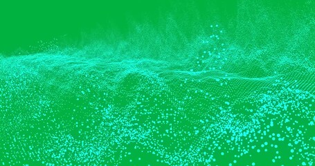 Wall Mural - Animation of glowing green digital mesh with dots waving on transparent background