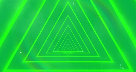 Wall Mural - Animation of glowing neon green abstract tunnel with triangles moving on transparent background