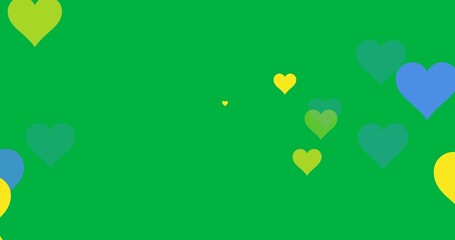 Wall Mural - Multiple blue and yellow heart icons floating with copy space on transparent background