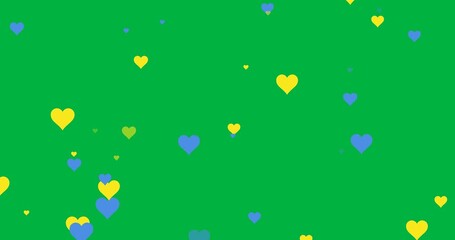 Wall Mural - Multiple blue and yellow heart icons floating with copy space on transparent background
