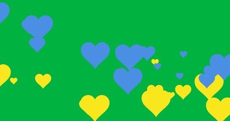 Wall Mural - Multiple blue and yellow heart icons floating with copy space on transparent background