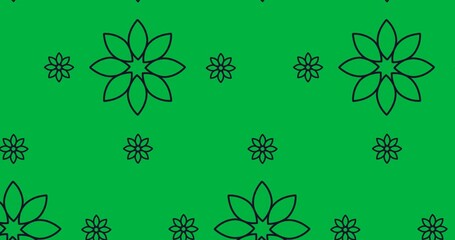 Wall Mural - Decorative black flower icons moving in seamless pattern against transparent background