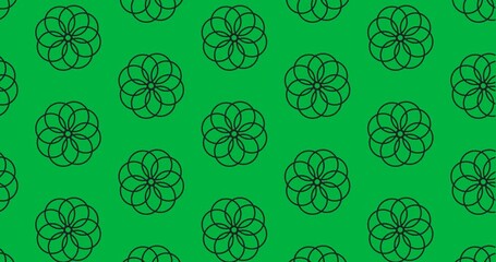 Wall Mural - Decorative black flower icons moving in seamless pattern against transparent background