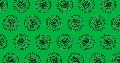 Wall Mural - Decorative black flower icons moving in seamless pattern against transparent background