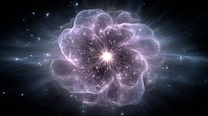 cosmic bloom: an abstract representation of a cosmic flower in space, the image showcasing intricate
